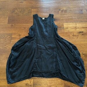 Soft, washable Boho Match Point 100% Linen assymetrical dress with pockets-Small